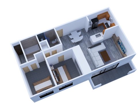Floor plan for 2 beds, 2 baths, 980 sqft